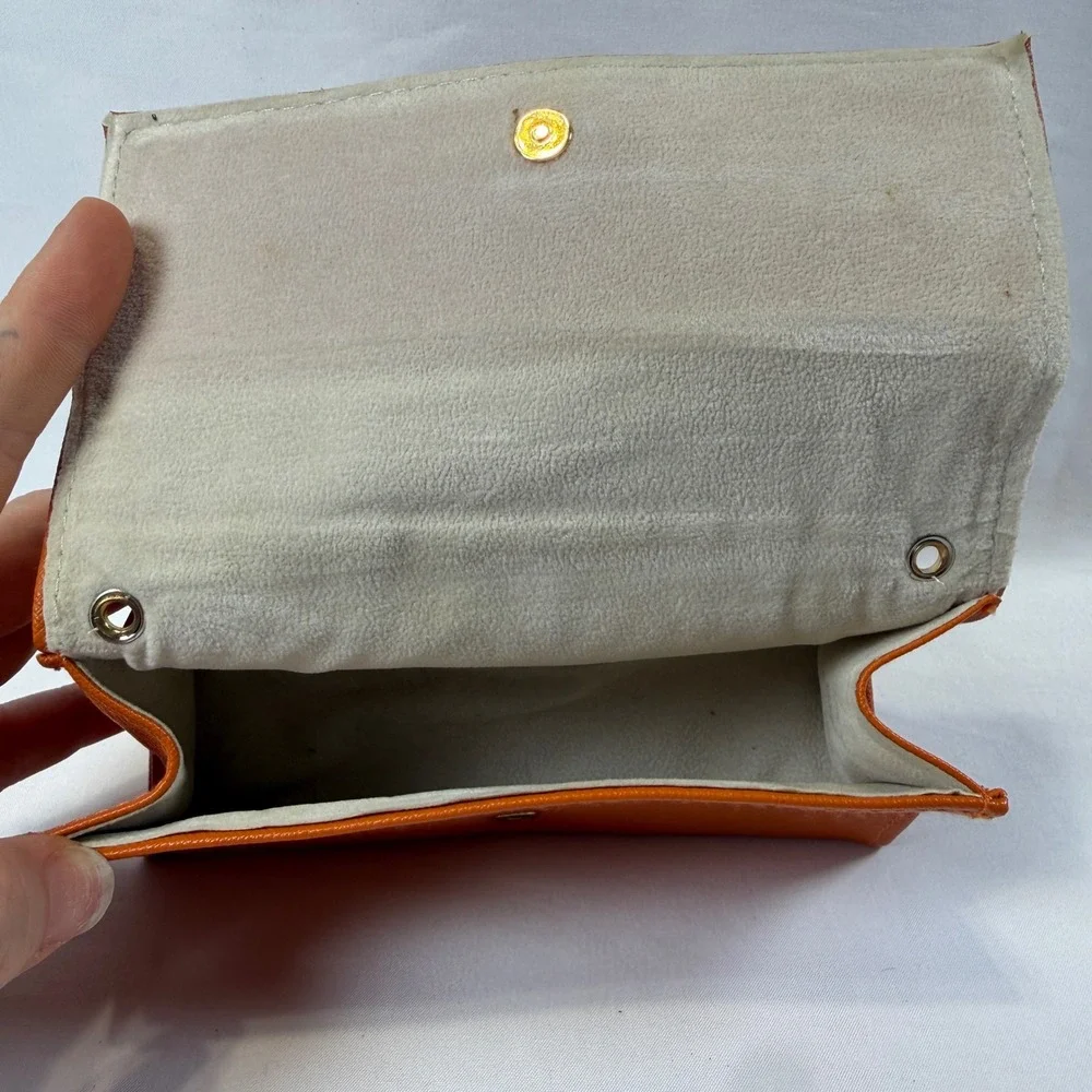 Tory Burch Eyeglass Case Womens OS Orange Saffiano Leather Robinson Logo Pouch